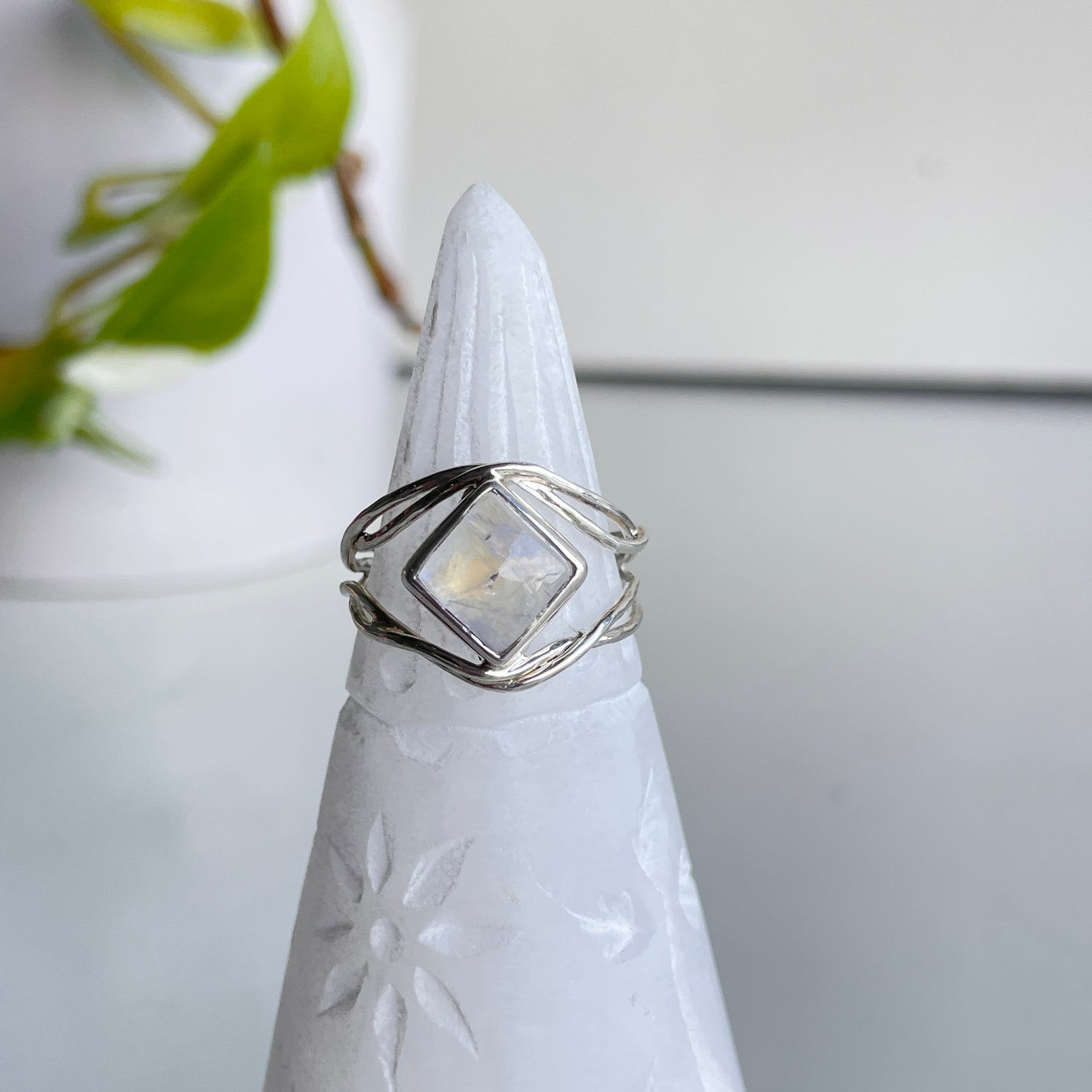 Moonstone Diamond Shaped Ring Sz8