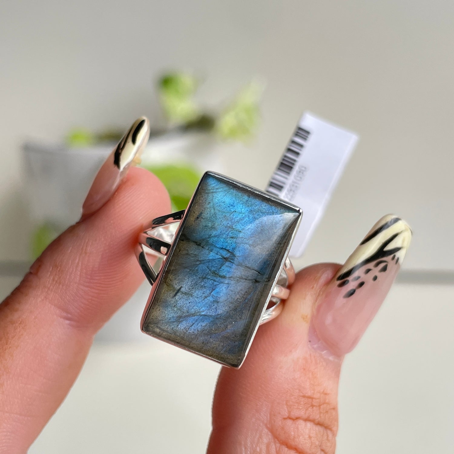 Labradorite Rectangle Ring Sz10