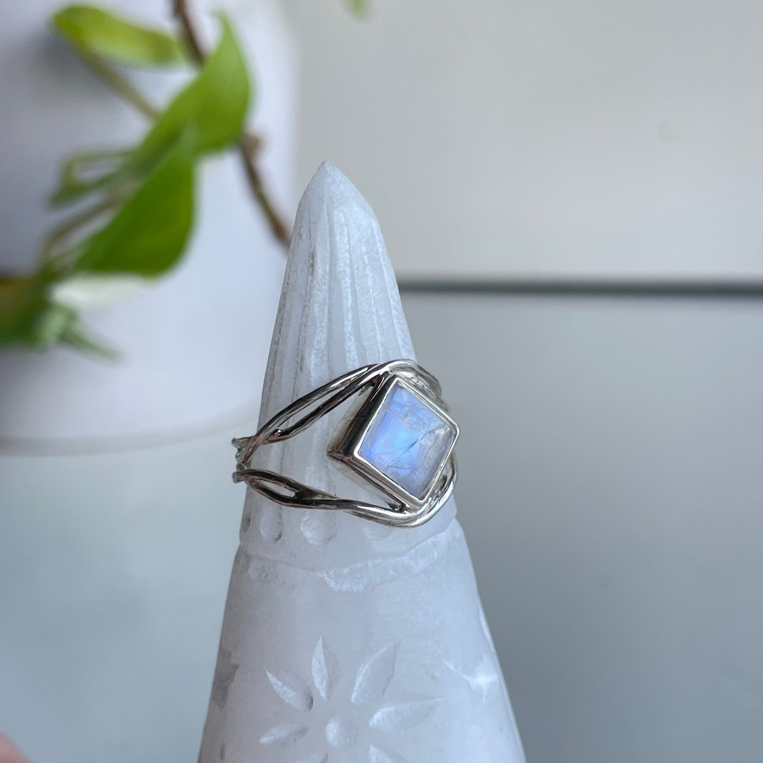 Moonstone Diamond Shaped Ring Sz8