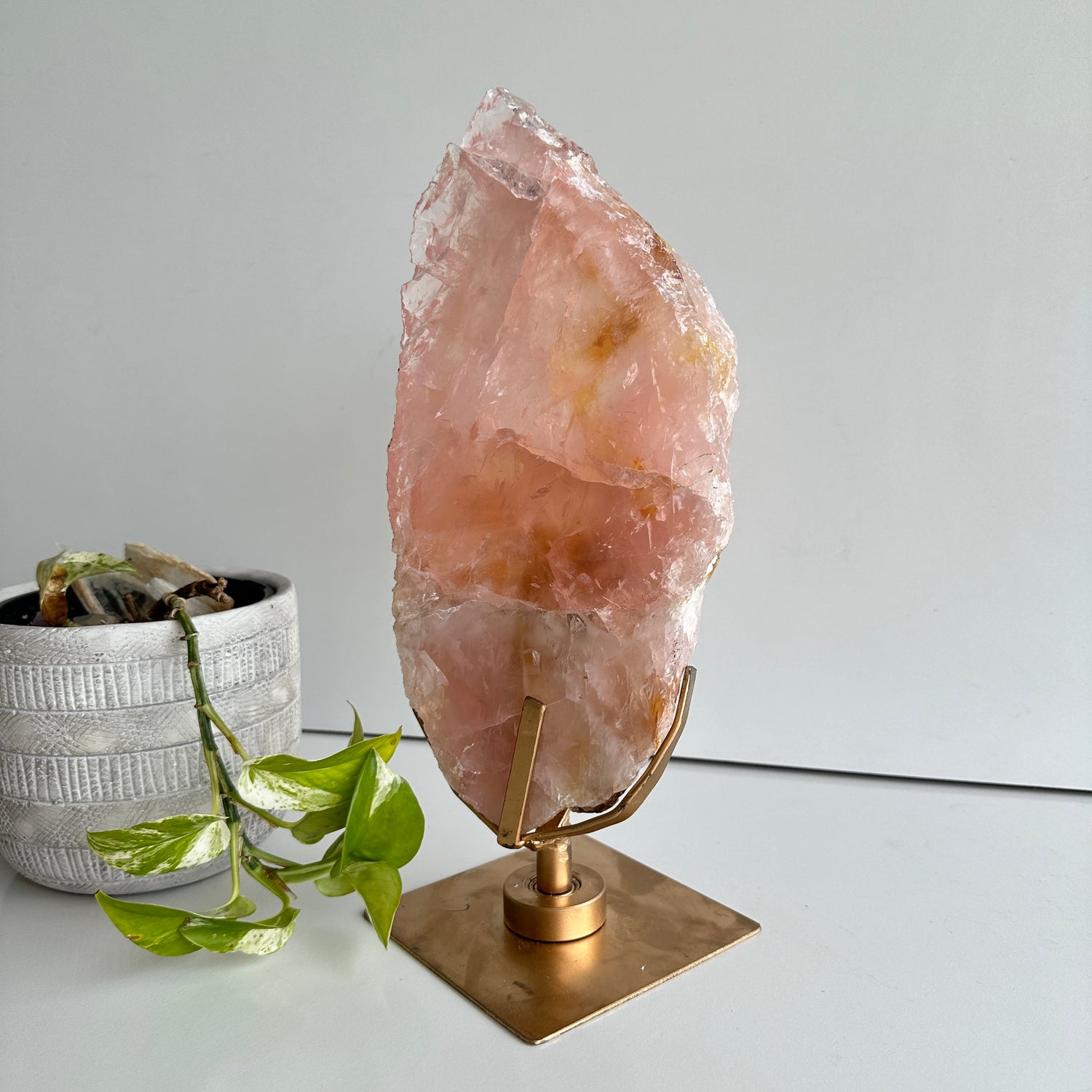 Brazilian Rose Quartz With Golden Healer Slab In Stand 2.660kg