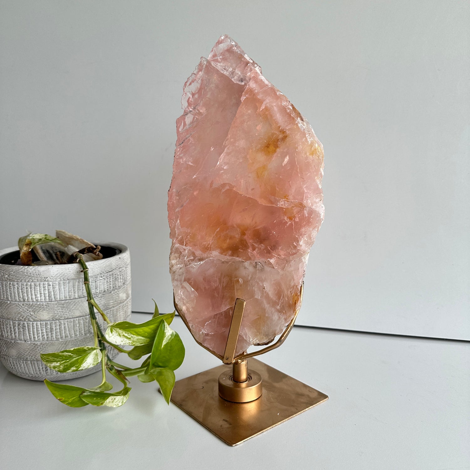 Brazilian Rose Quartz With Golden Healer Slab In Stand 2.660kg
