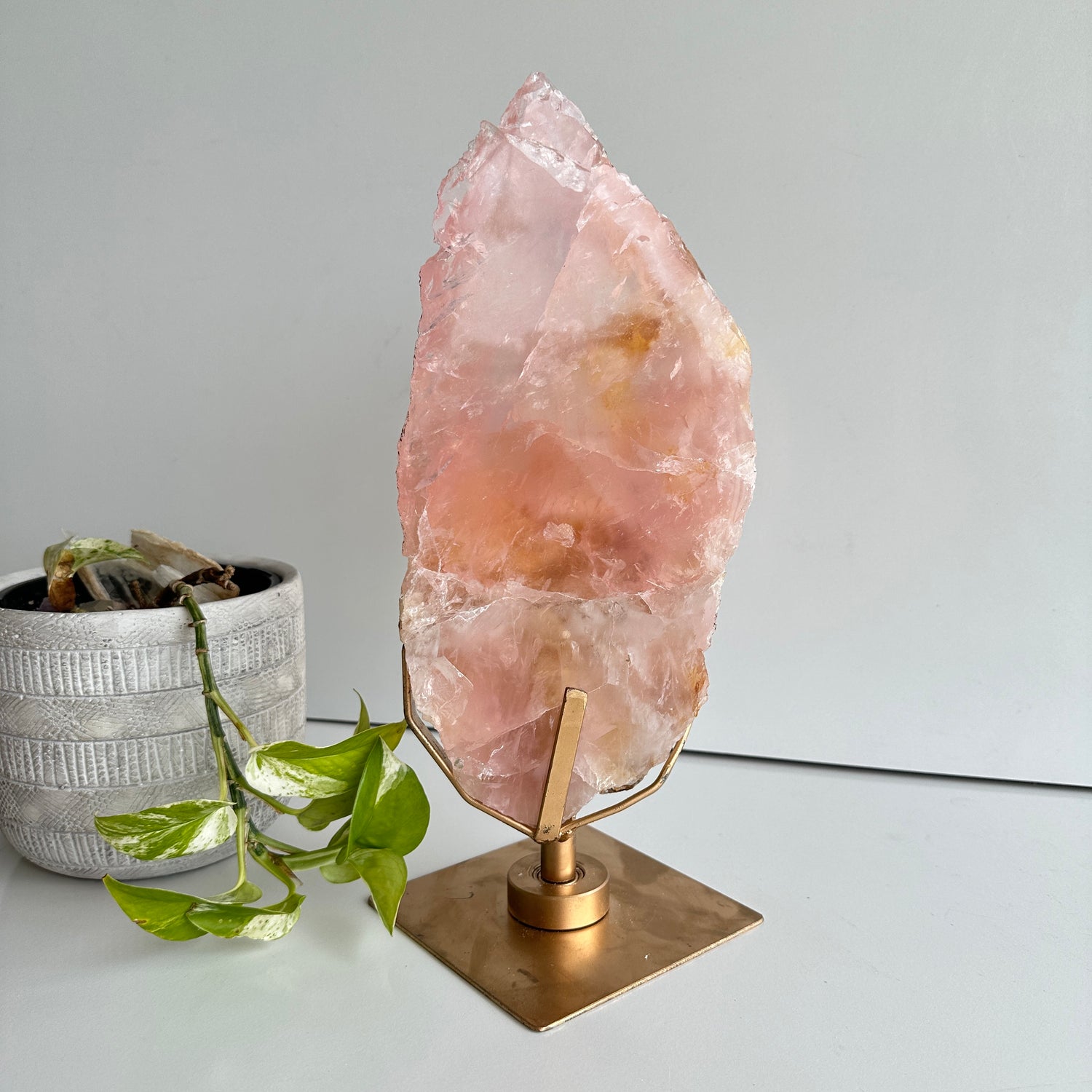 Brazilian Rose Quartz With Golden Healer Slab In Stand 2.660kg