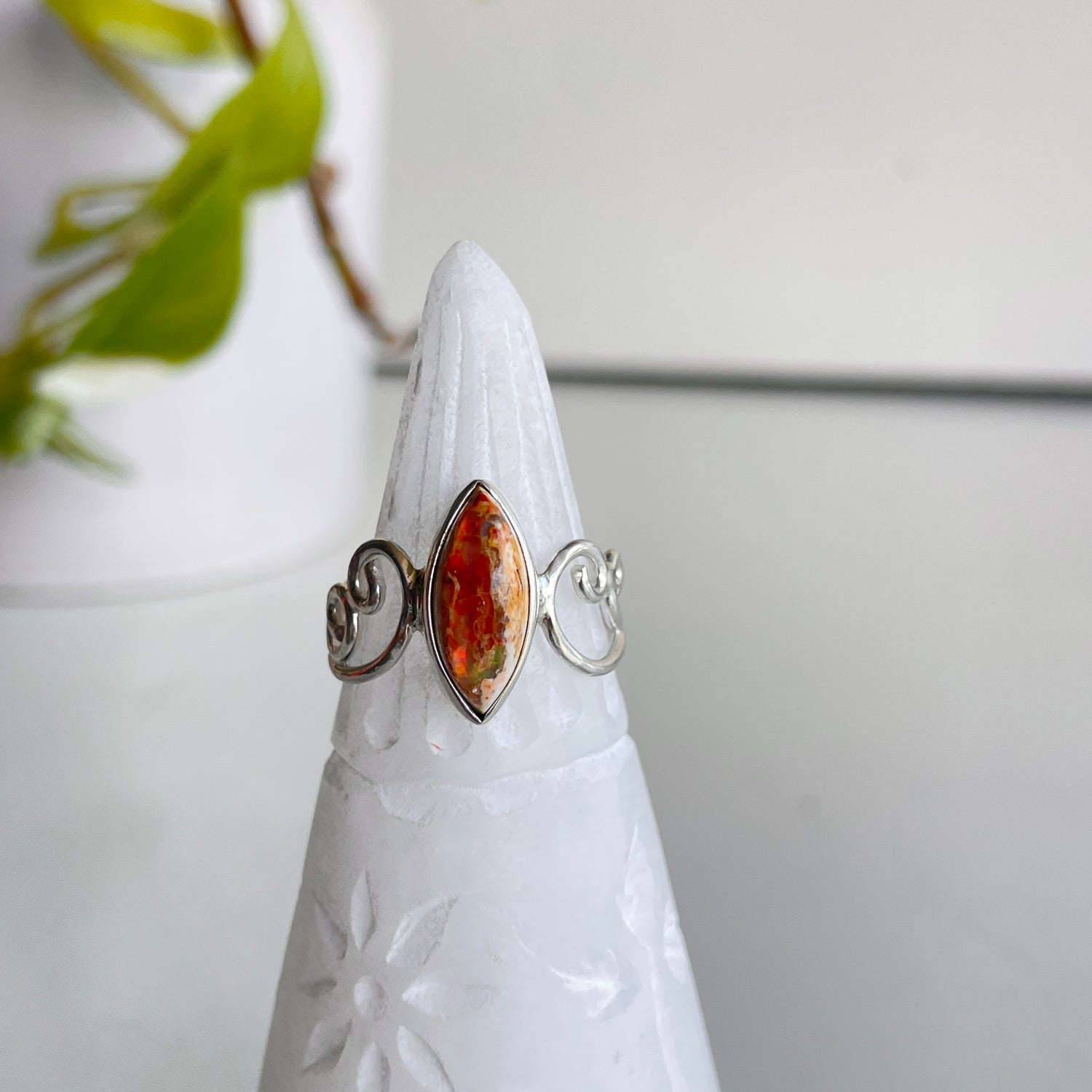 Mexican Fire Opal Marquise Ring Sz8