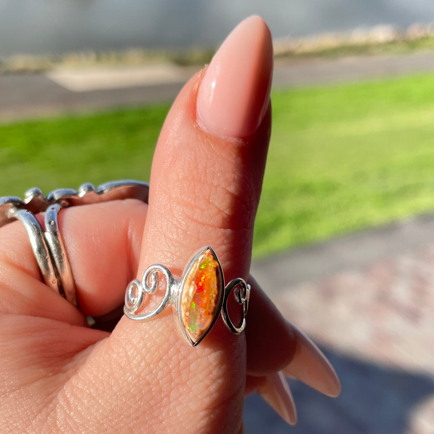 Mexican Fire Opal Marquise Ring Sz8
