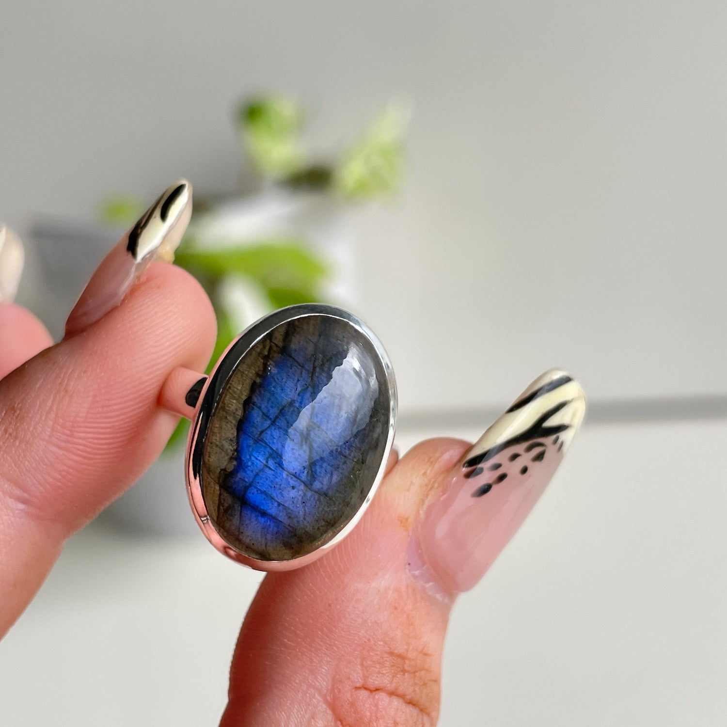 Labradorite Oval Ring Sz8