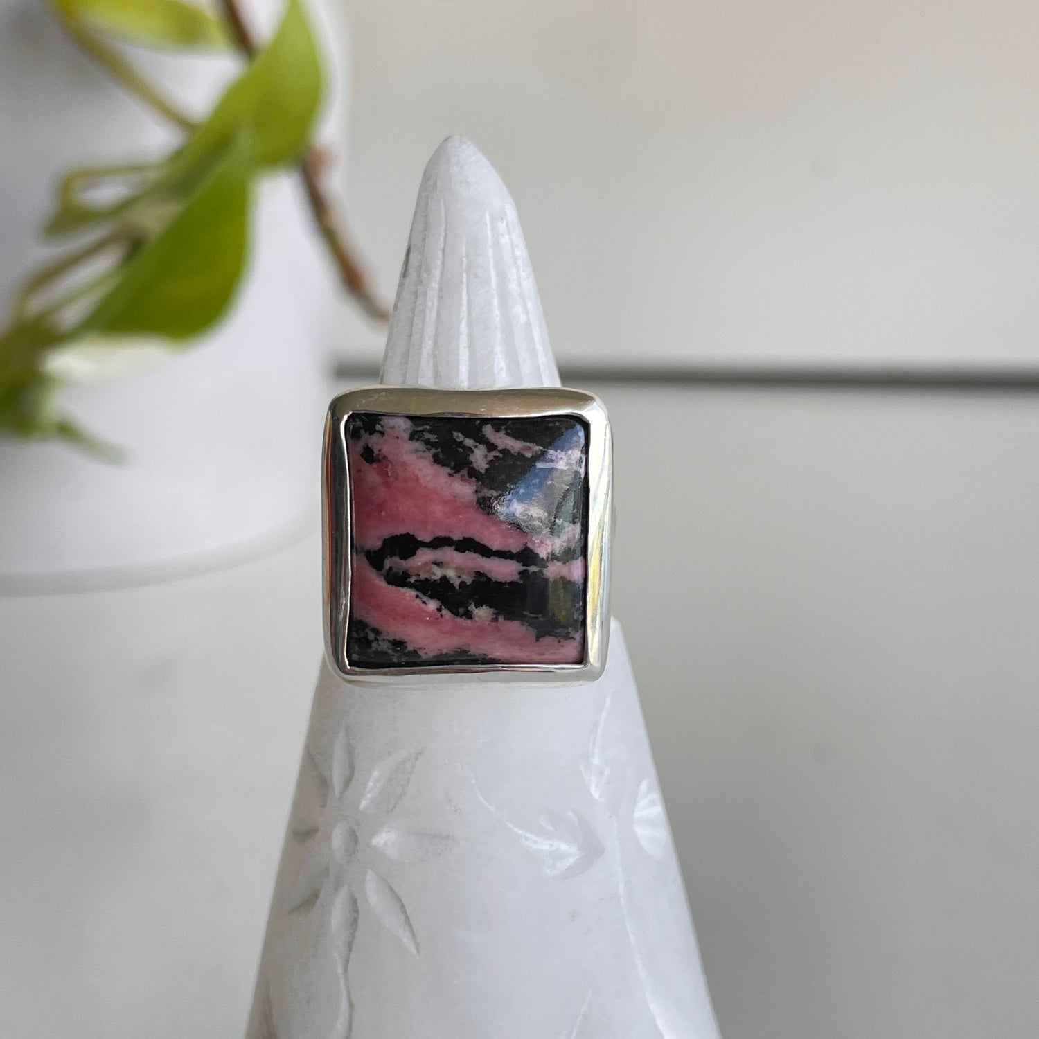 Rhodonite Square Ring Sz9