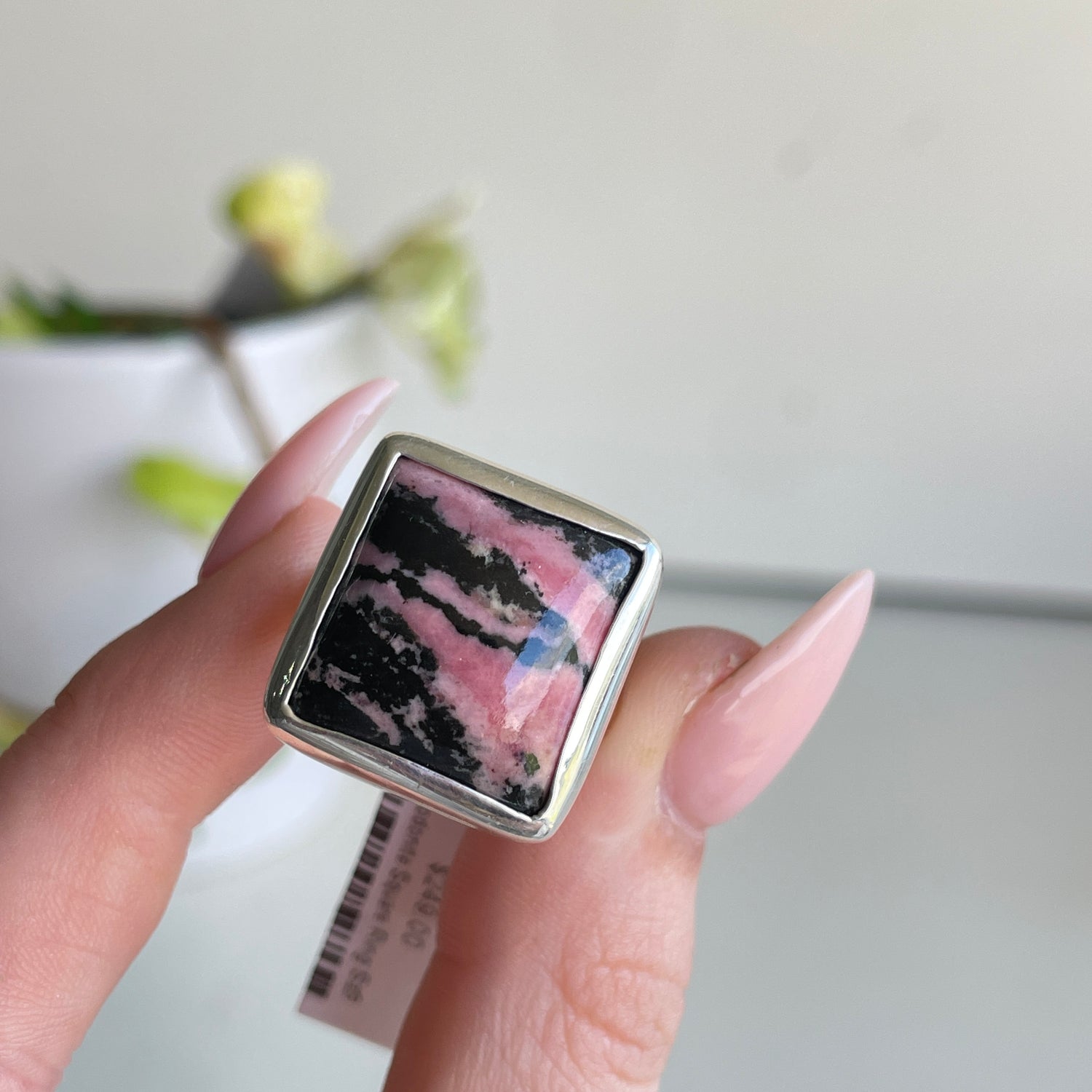 Rhodonite Square Ring Sz9