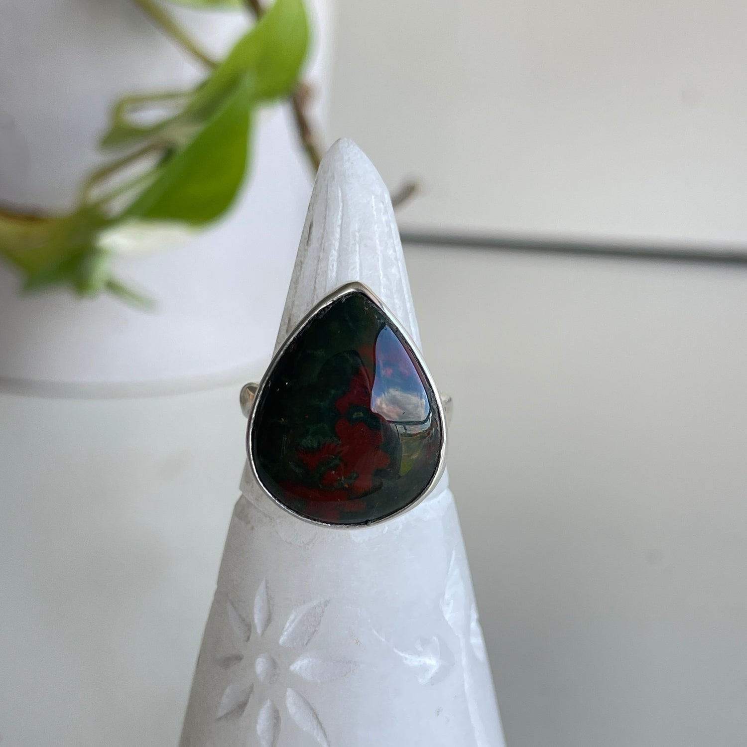 Bloodstone Teardrop Ring Sz7.5