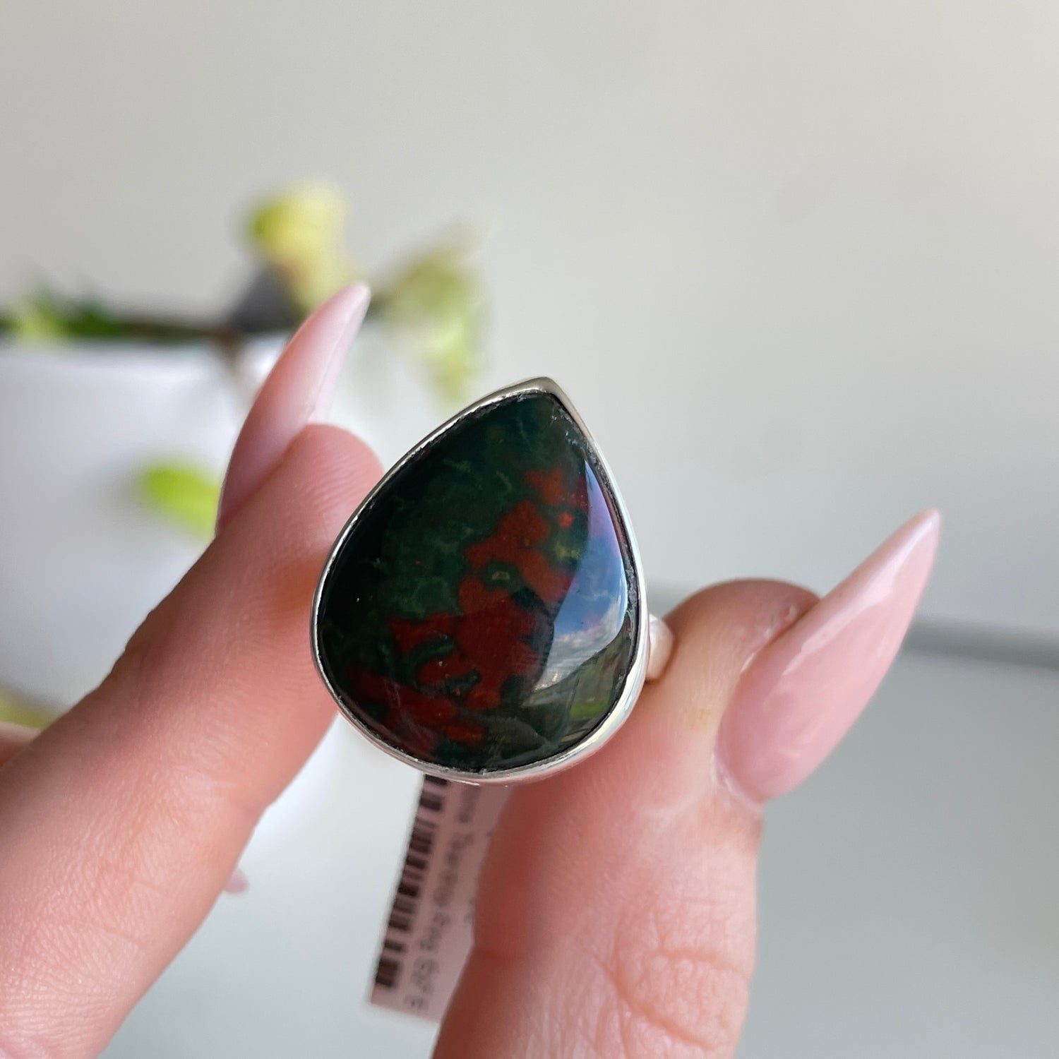 Bloodstone Teardrop Ring Sz7.5