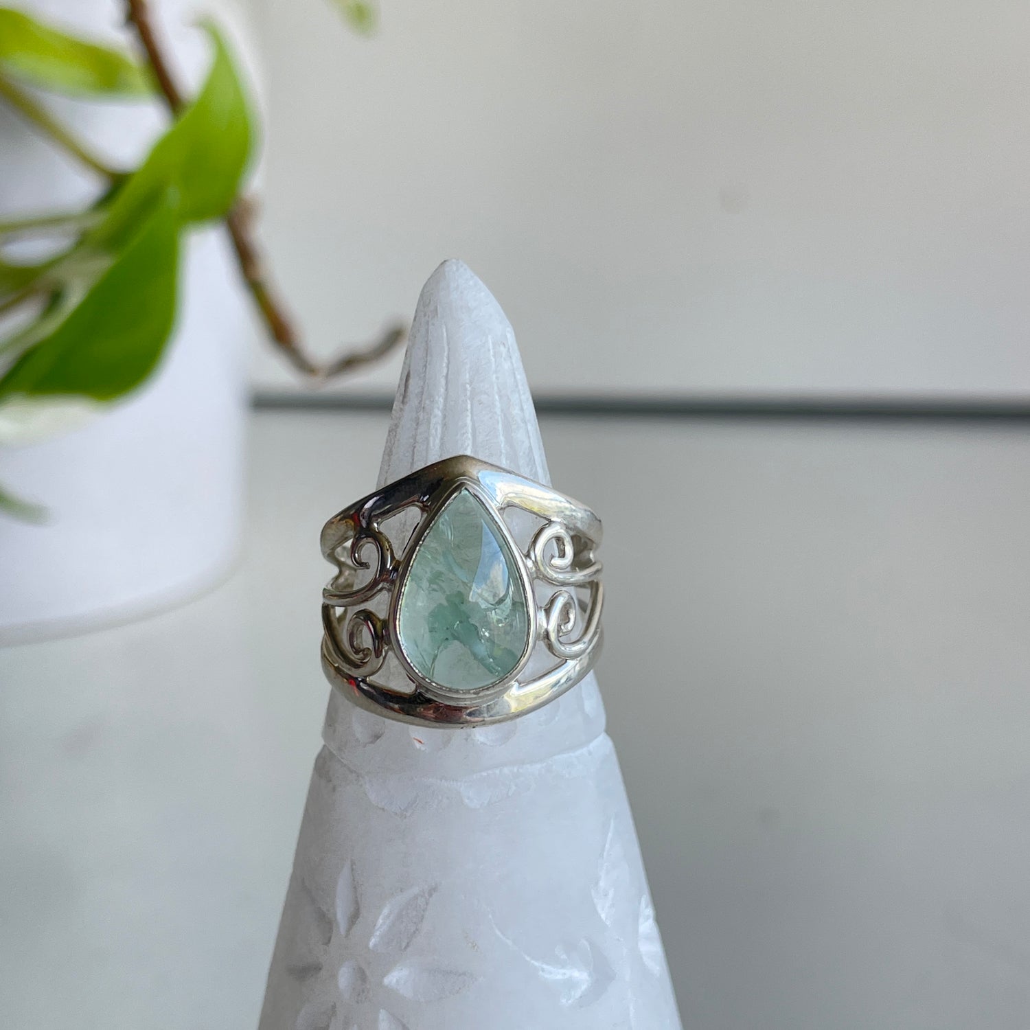 Aquamarine Teardrop Ring Sz7
