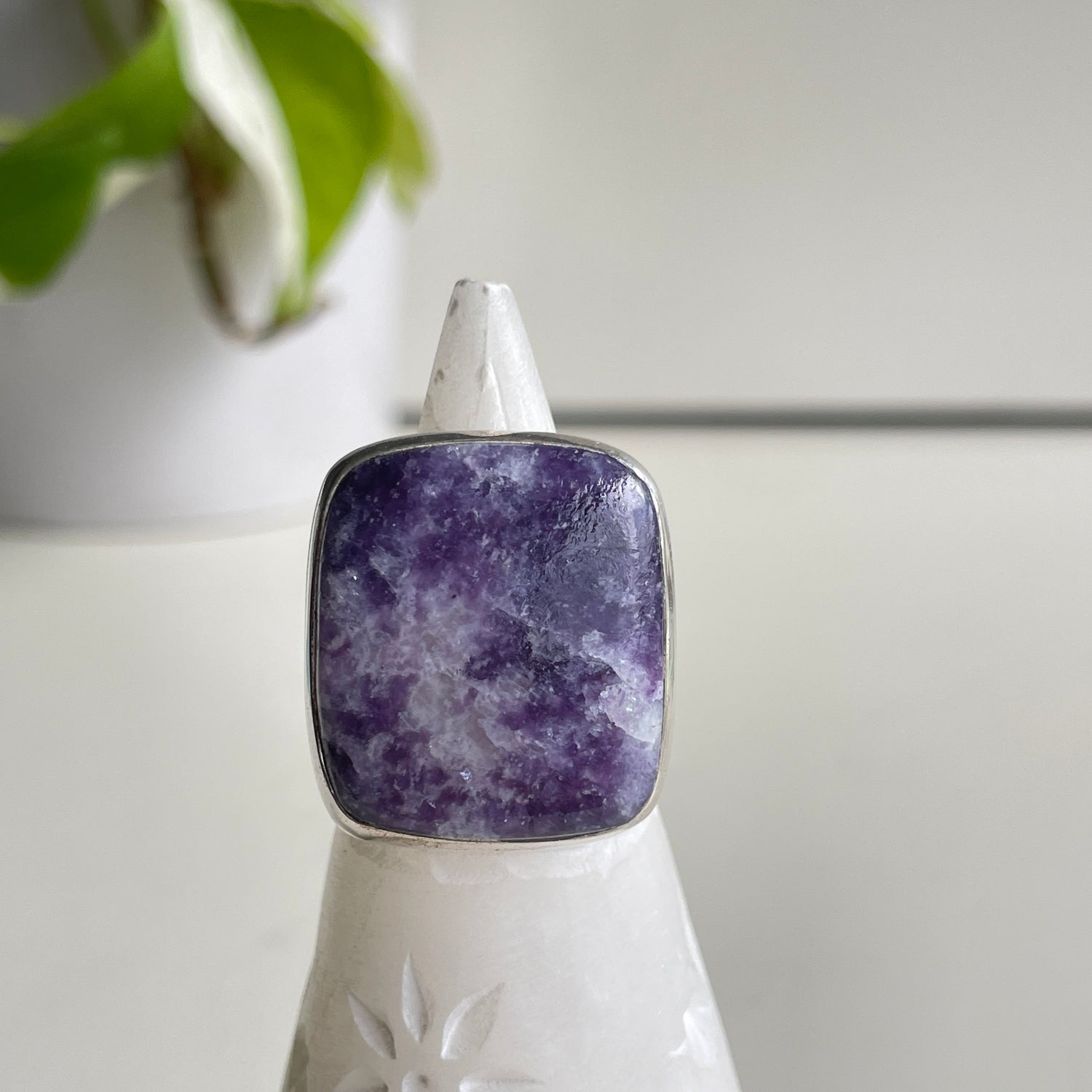 Lepidolite Rectangle Ring Sz7.5