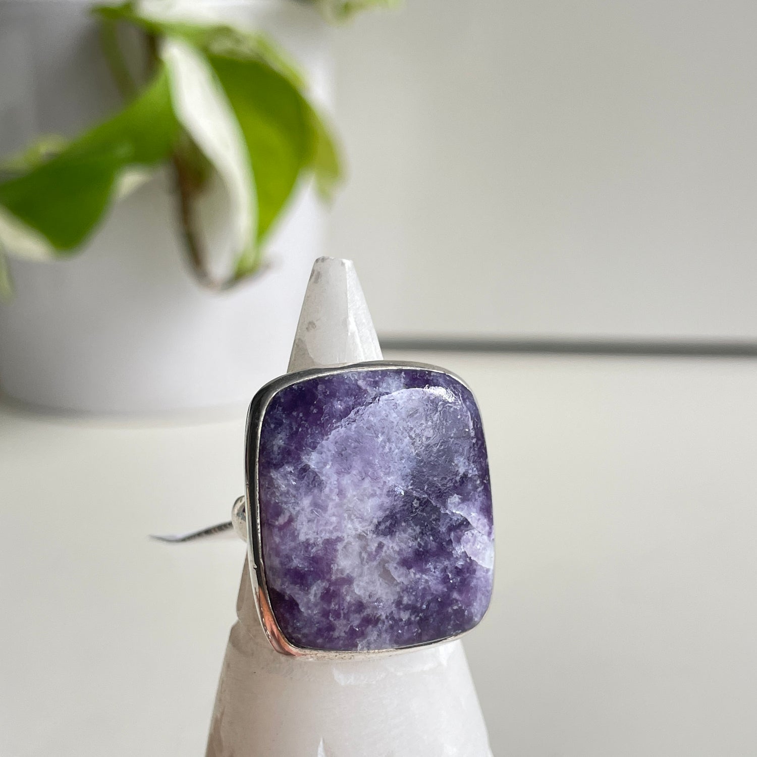 Lepidolite Rectangle Ring Sz7.5
