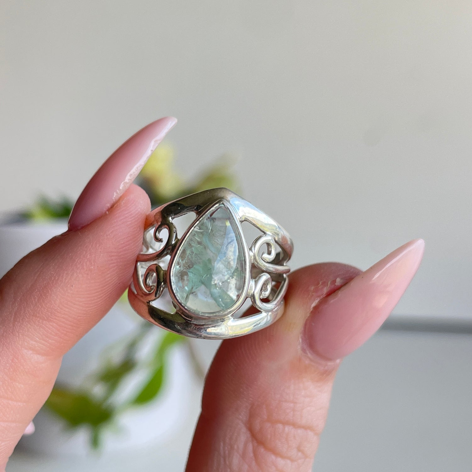Aquamarine Teardrop Ring Sz7