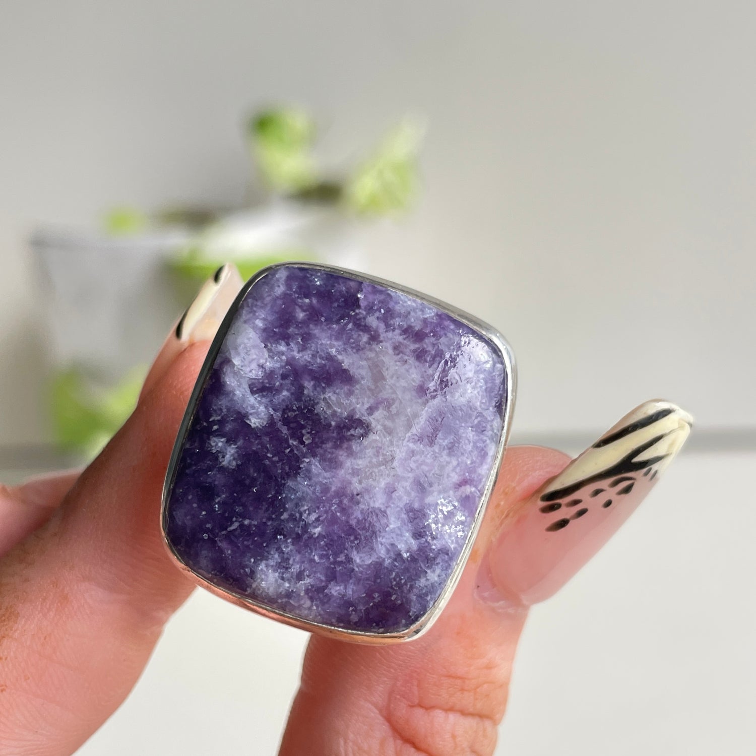 Lepidolite Rectangle Ring Sz7.5