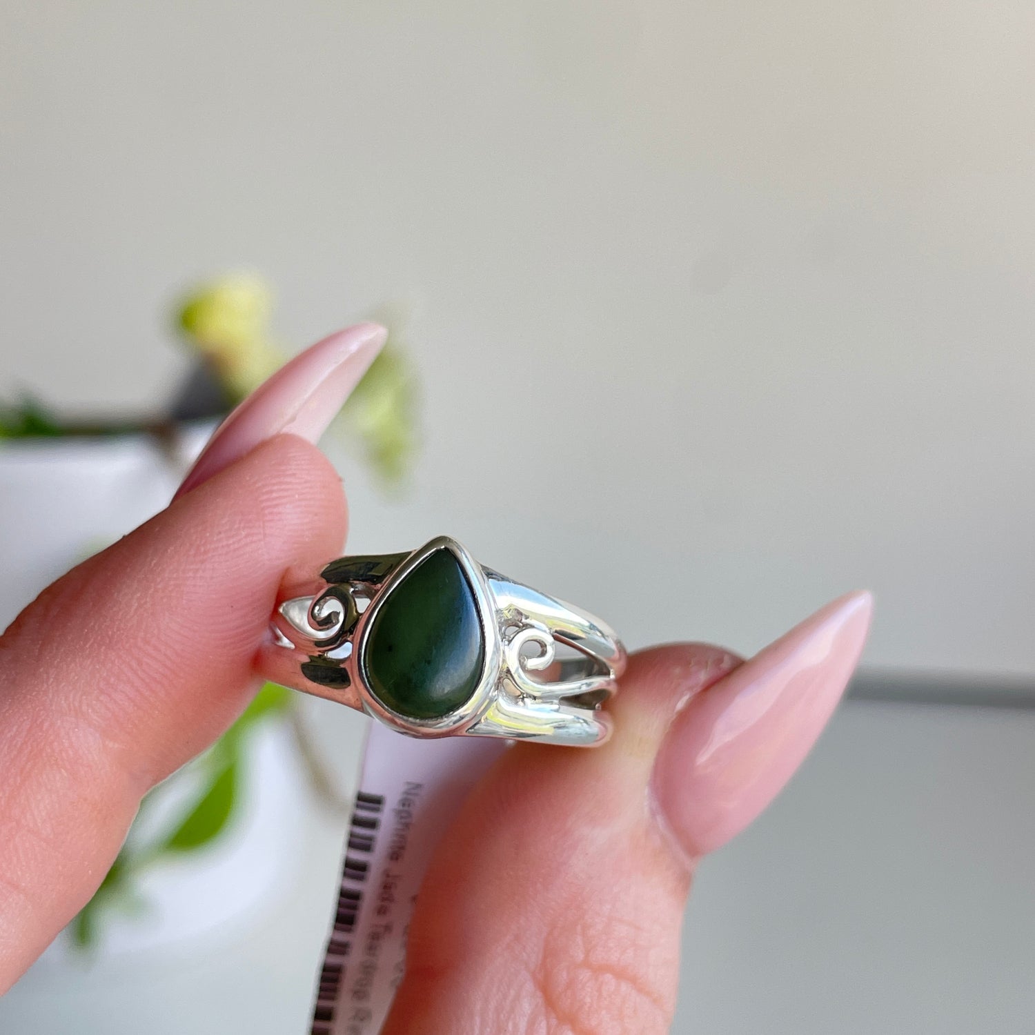 Nephrite Jade Teardrop Ring Sz9