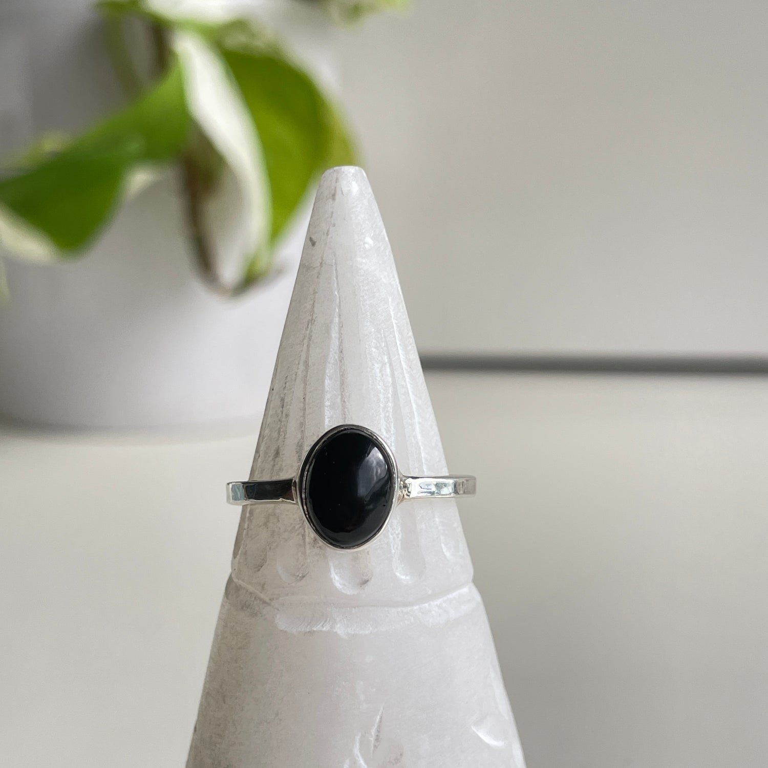 Black Tourmaline Oval Ring Sz9
