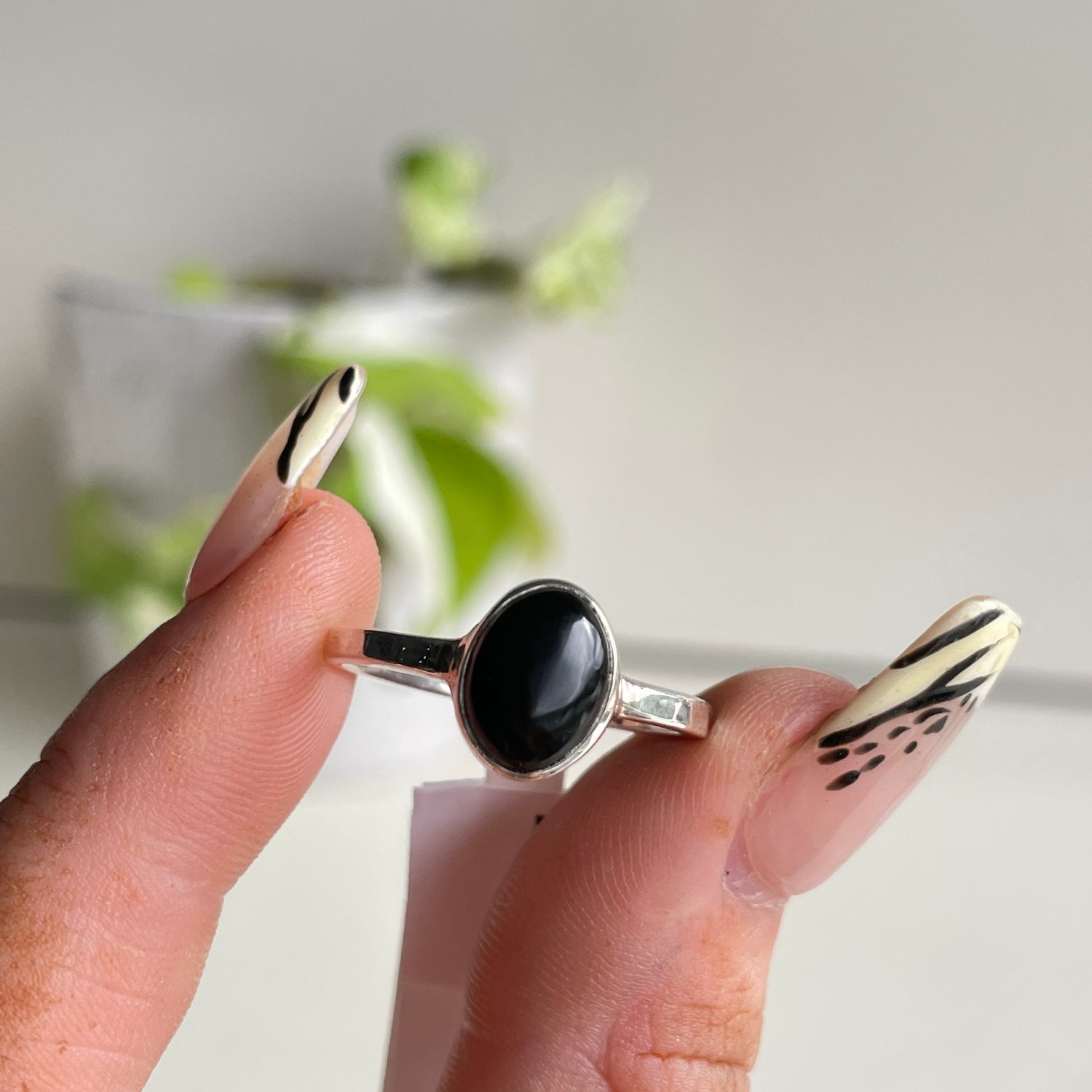 Black Tourmaline Oval Ring Sz9