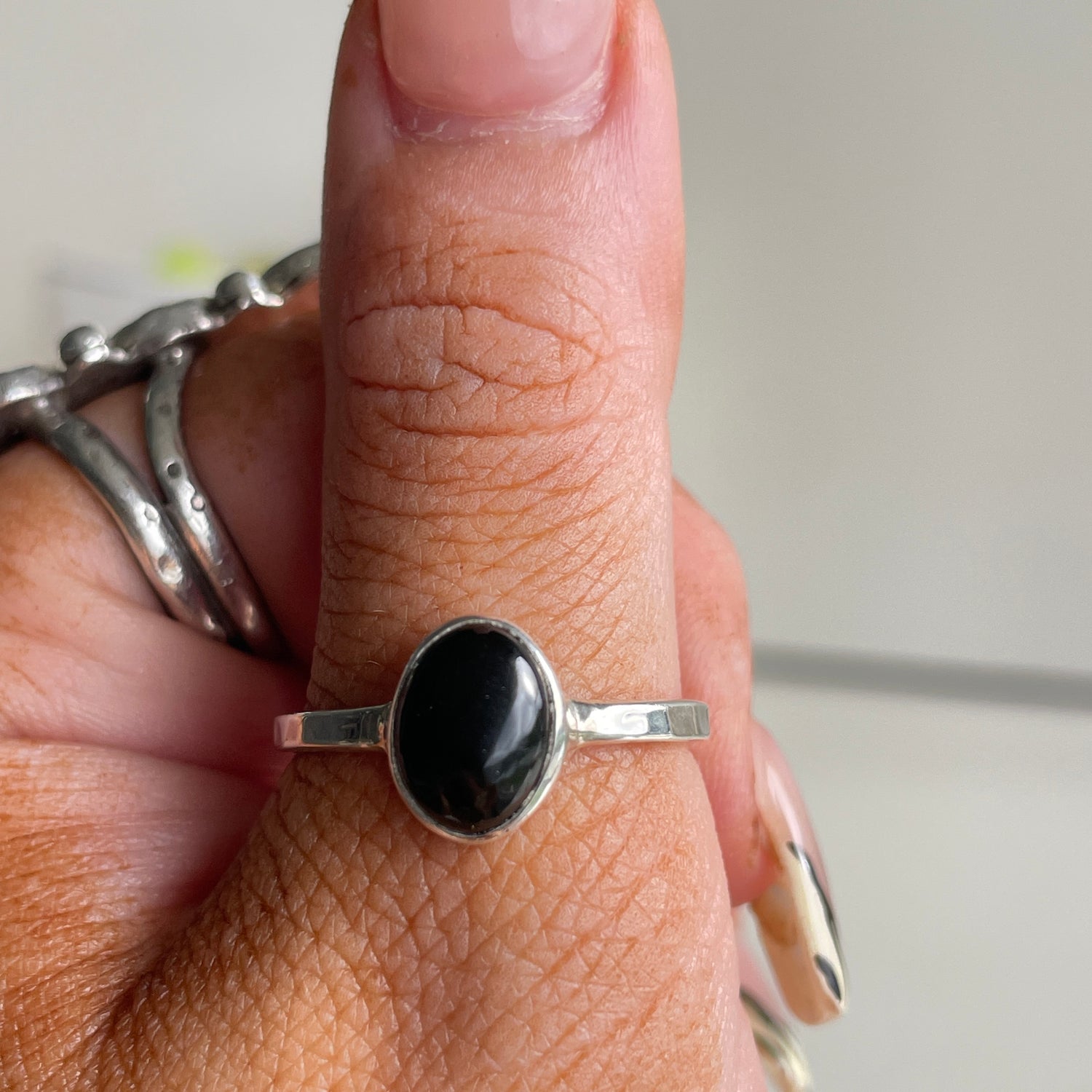 Black Tourmaline Oval Ring Sz9