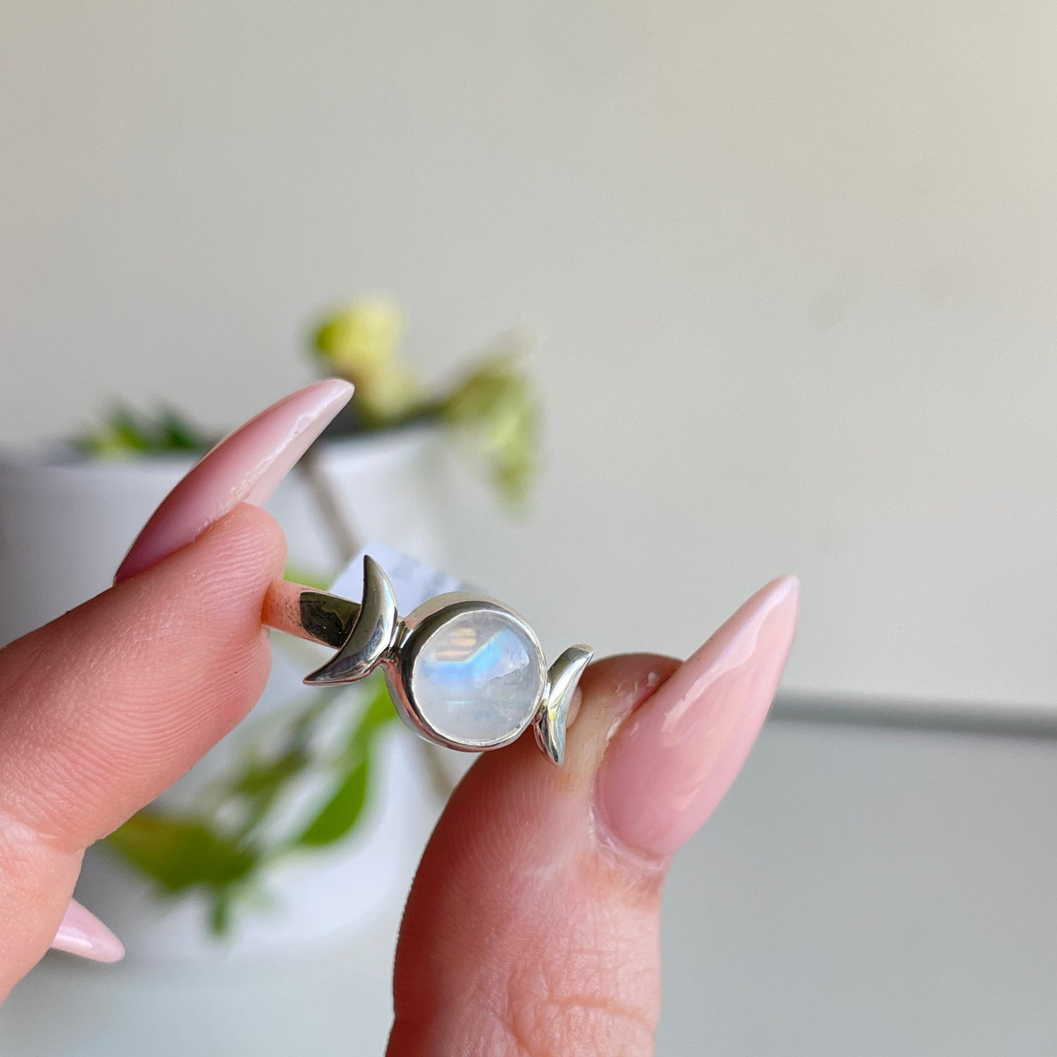 Moonstone Triple Moon Ring Sz9