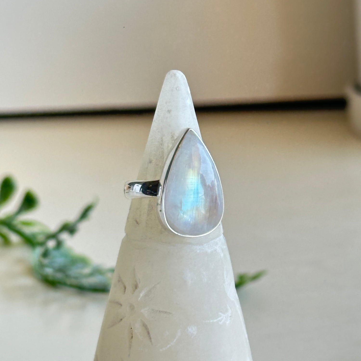 Moonstone Teardrop Ring Sz7
