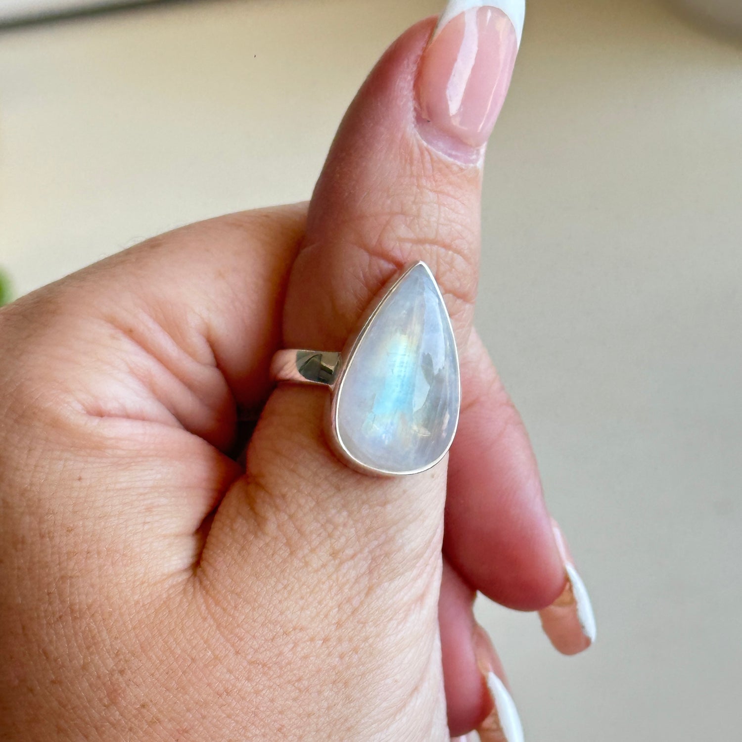 Moonstone Teardrop Ring Sz7