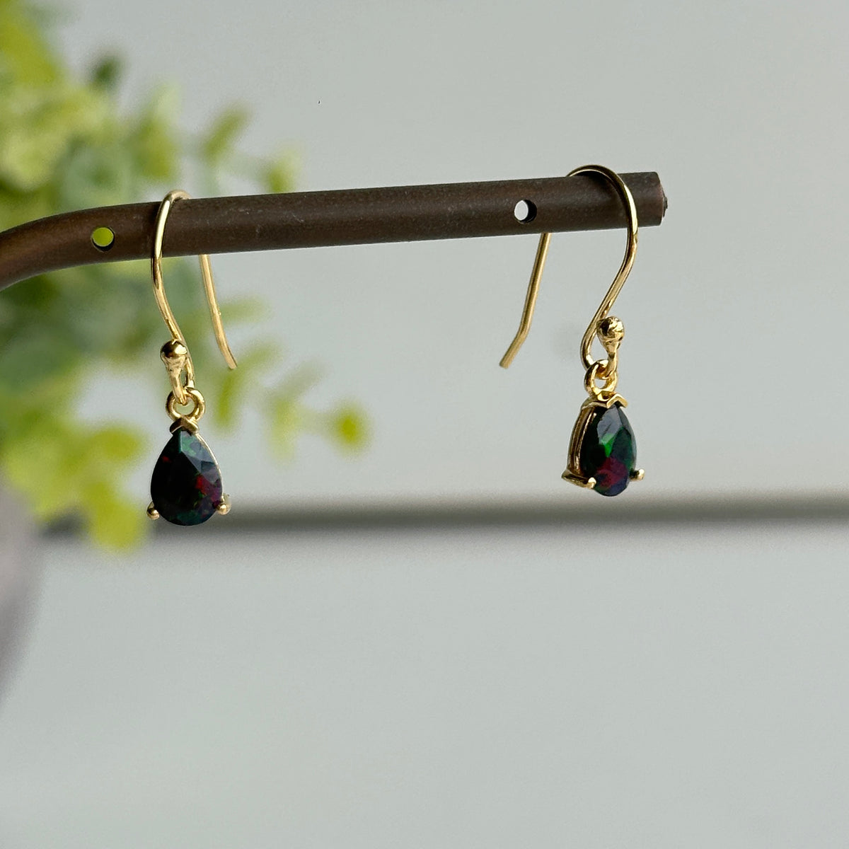 18K Gold Plated Black Opal Earrings