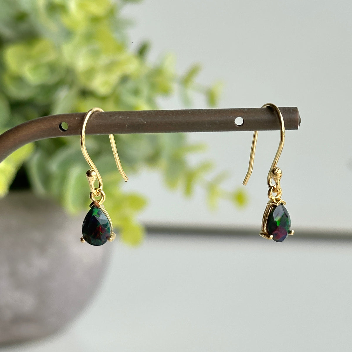 18K Gold Plated Black Opal Earrings