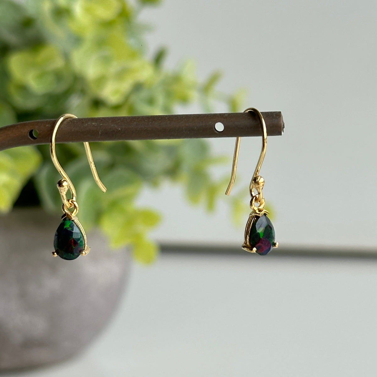 18K Gold Plated Black Opal Earrings
