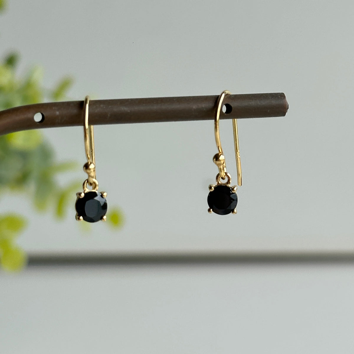 18K Gold Plated Black Spinel Round Earrings