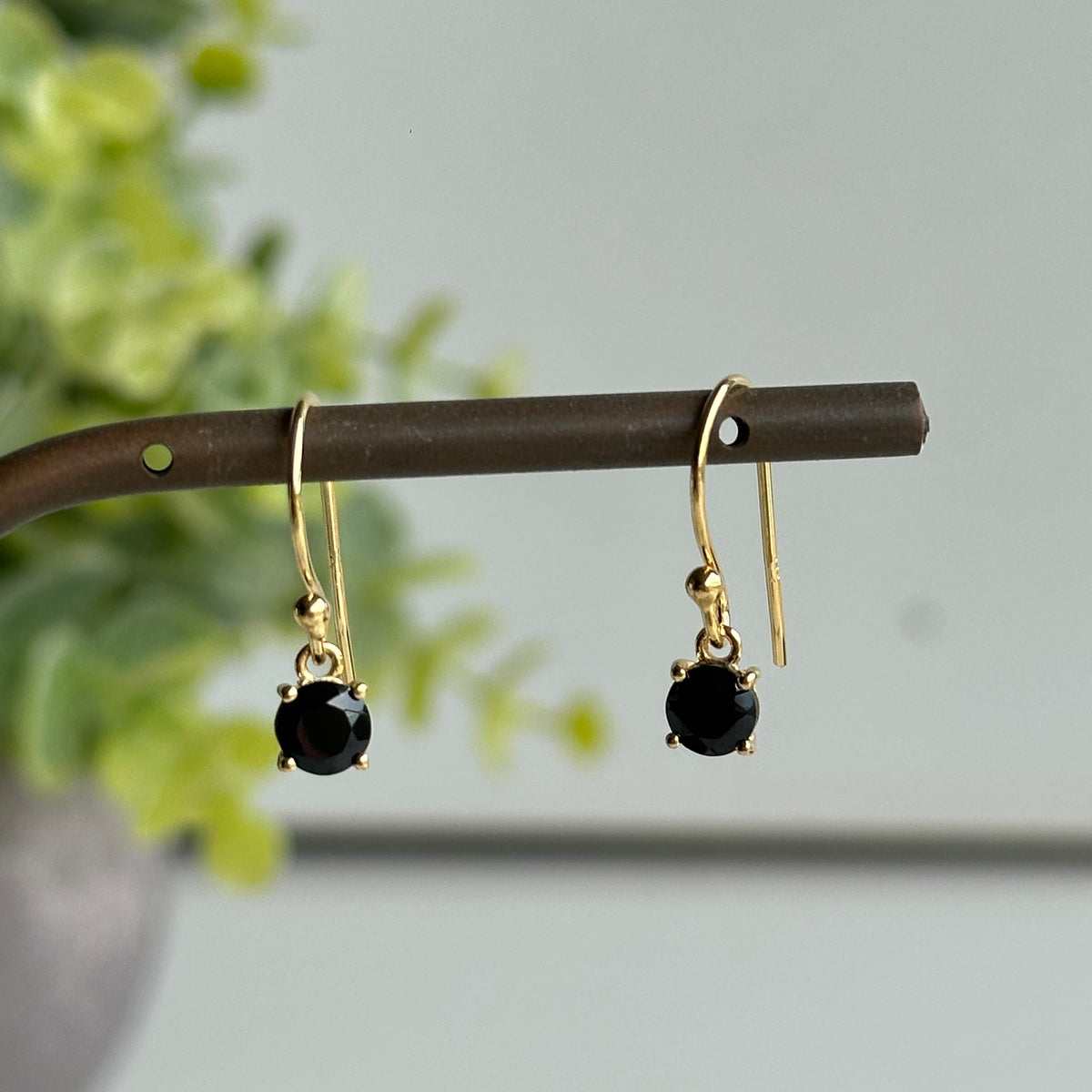 18K Gold Plated Black Spinel Round Earrings