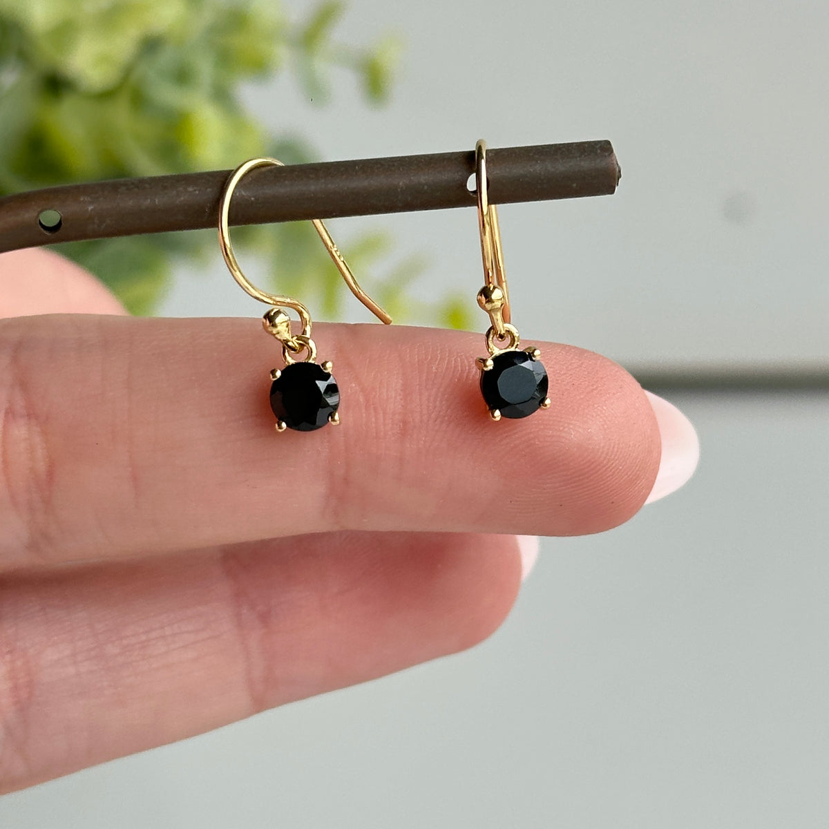18K Gold Plated Black Spinel Round Earrings