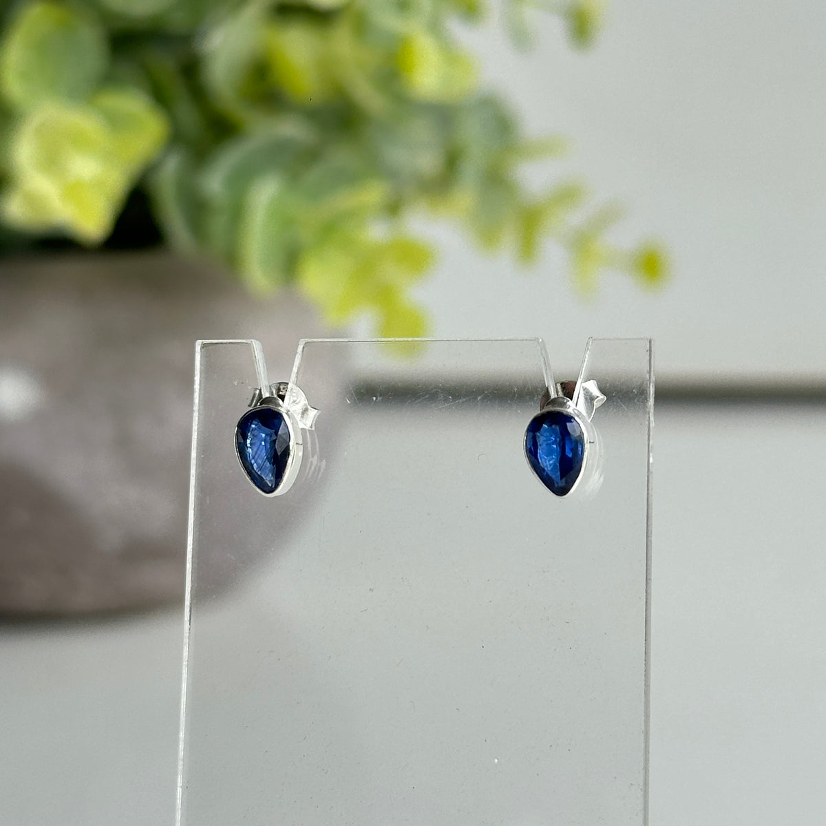Blue Kyanite Teardrop Stud Earrings