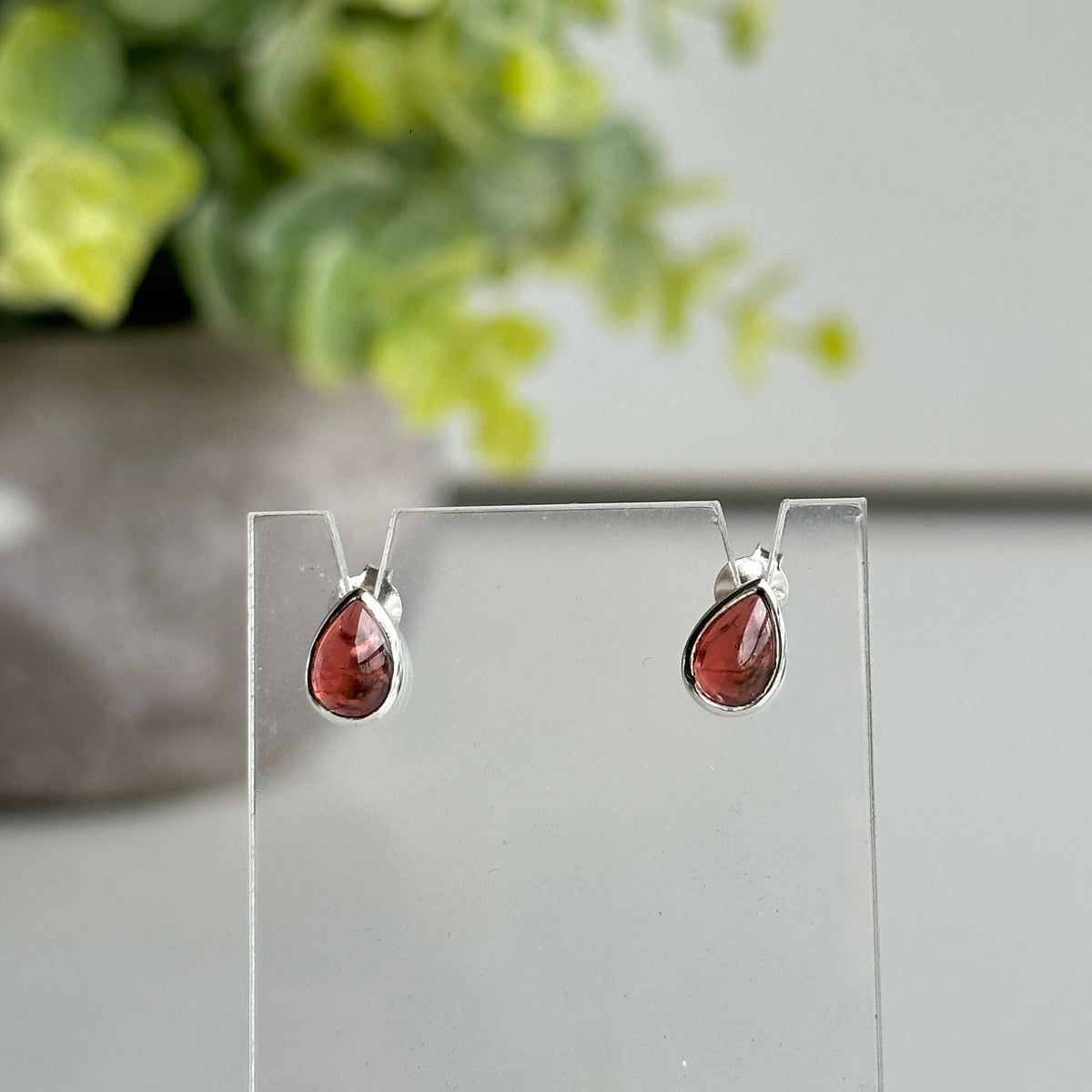 Garnet Teardrop Stud Earrings