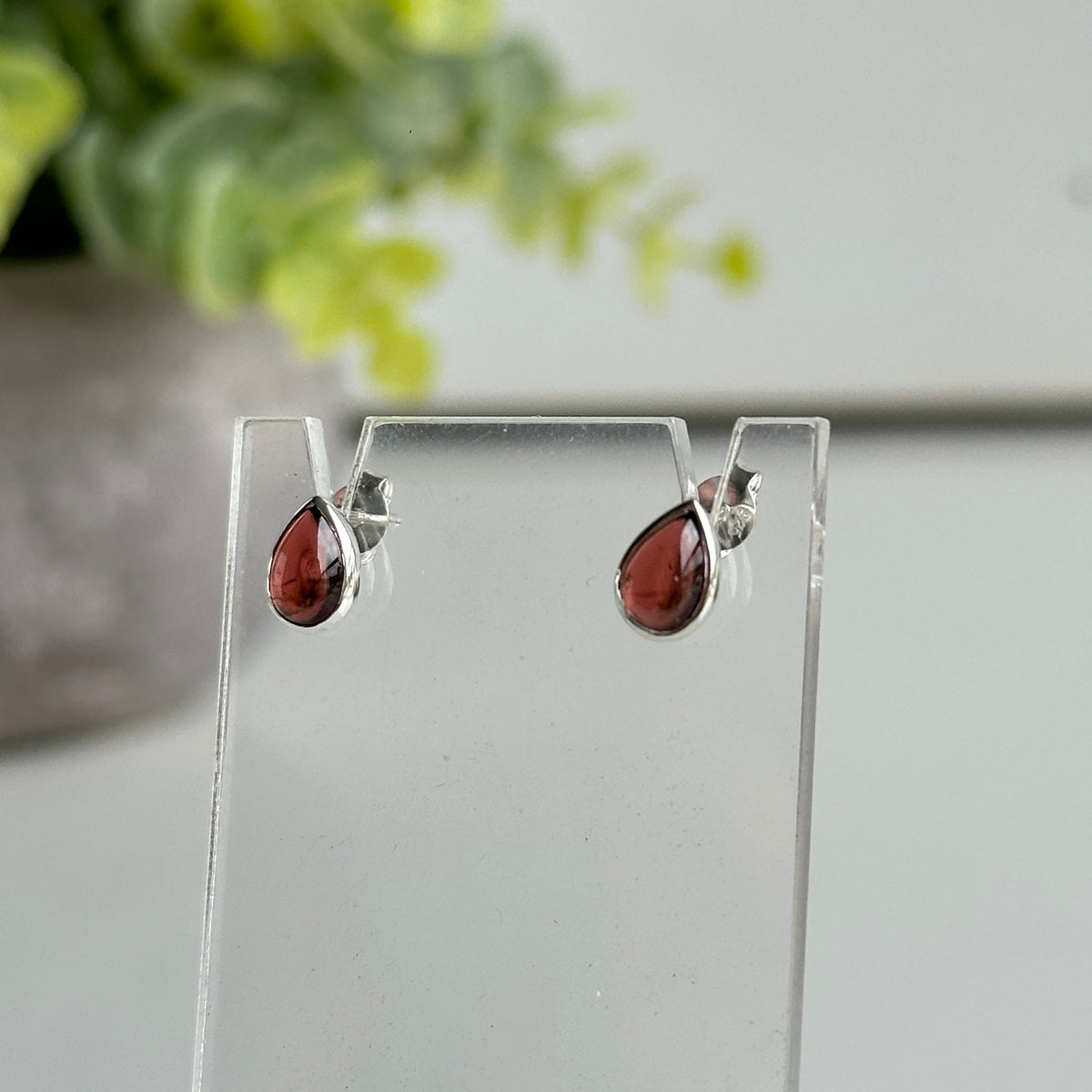 Garnet Teardrop Stud Earrings