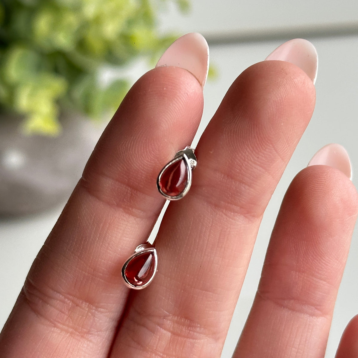 Garnet Teardrop Stud Earrings
