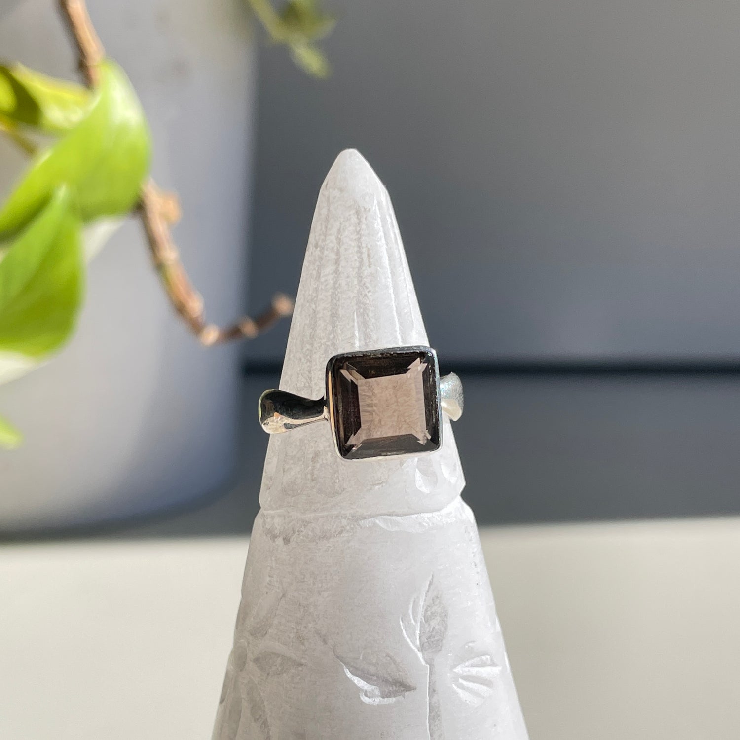 Smoky Quartz Square Ring Sz7