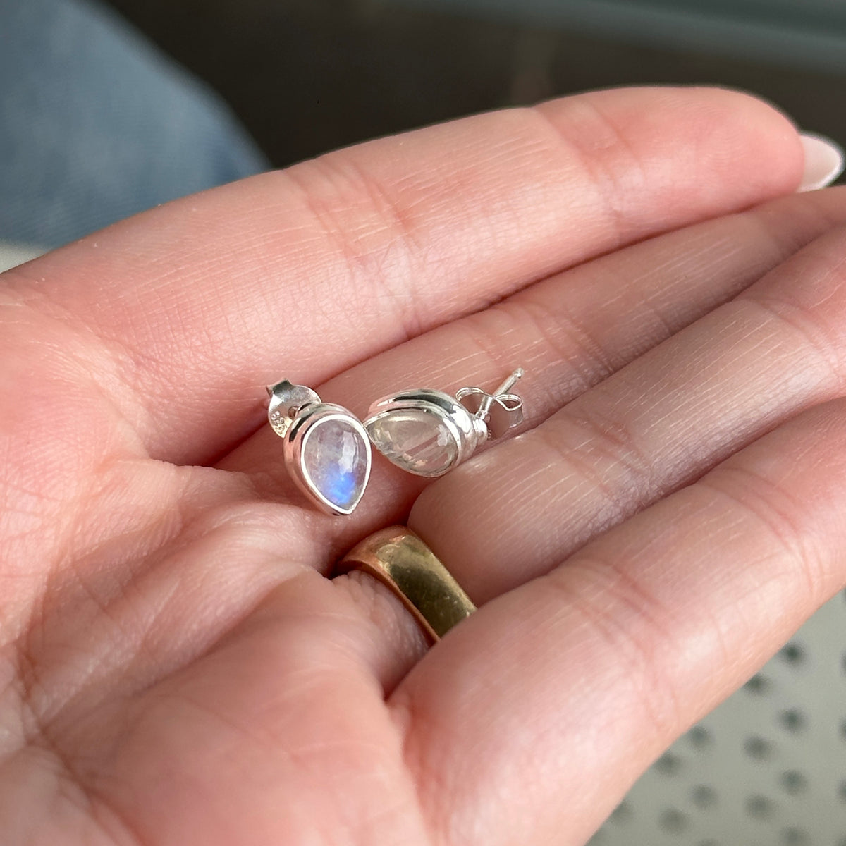 Moonstone Teardrop Stud Earrings