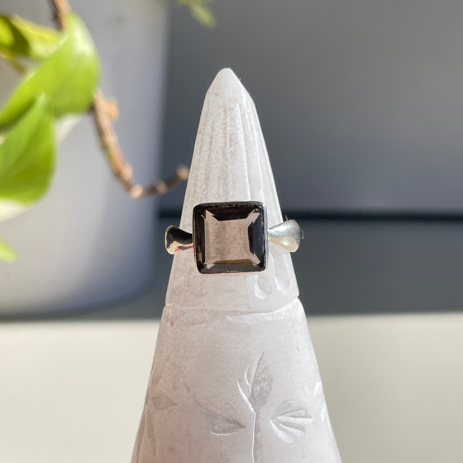 Smoky Quartz Square Ring Sz7