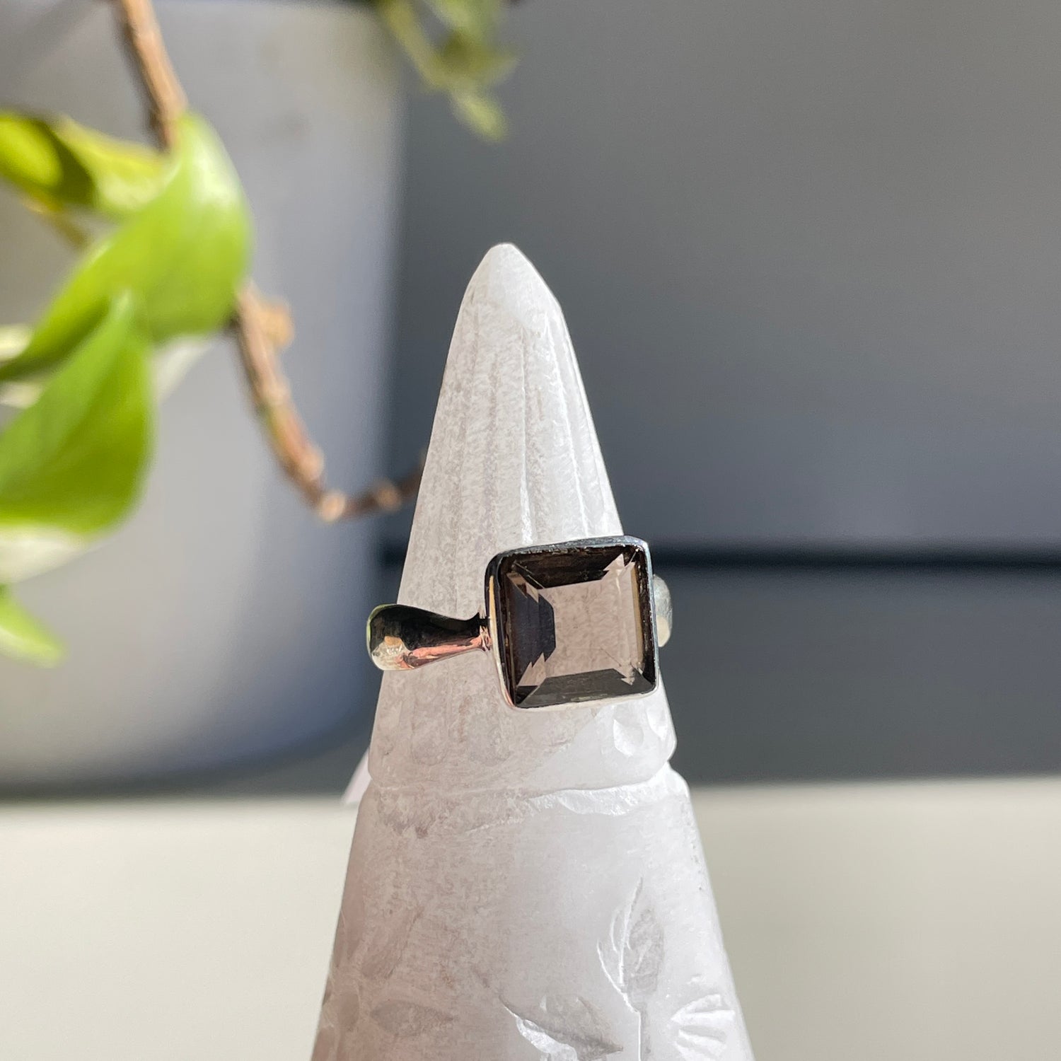 Smoky Quartz Square Ring Sz7