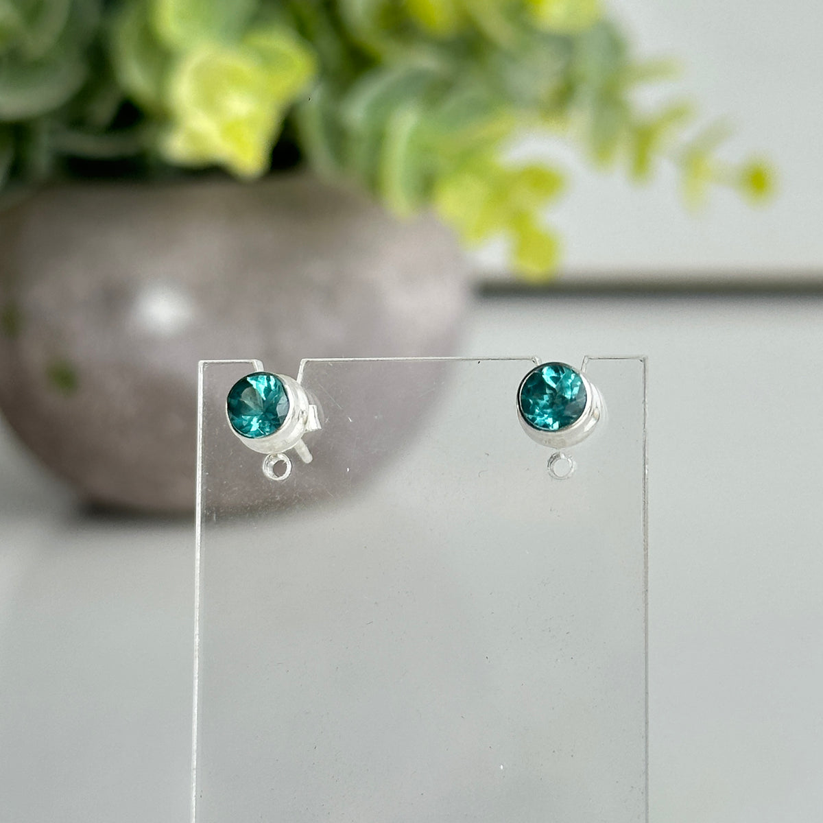 Neon Apatite Round Stud Earrings