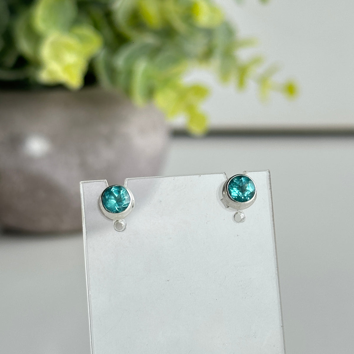 Neon Apatite Round Stud Earrings