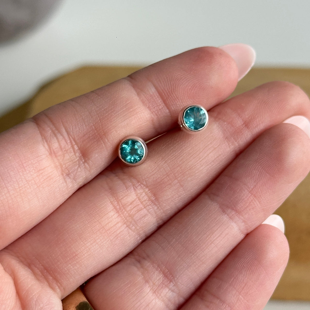 Neon Apatite Round Stud Earrings
