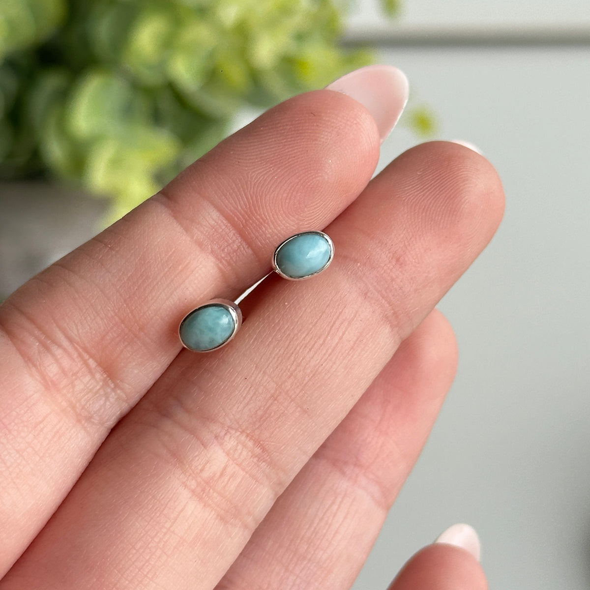 Larimar Oval Stud Earrings