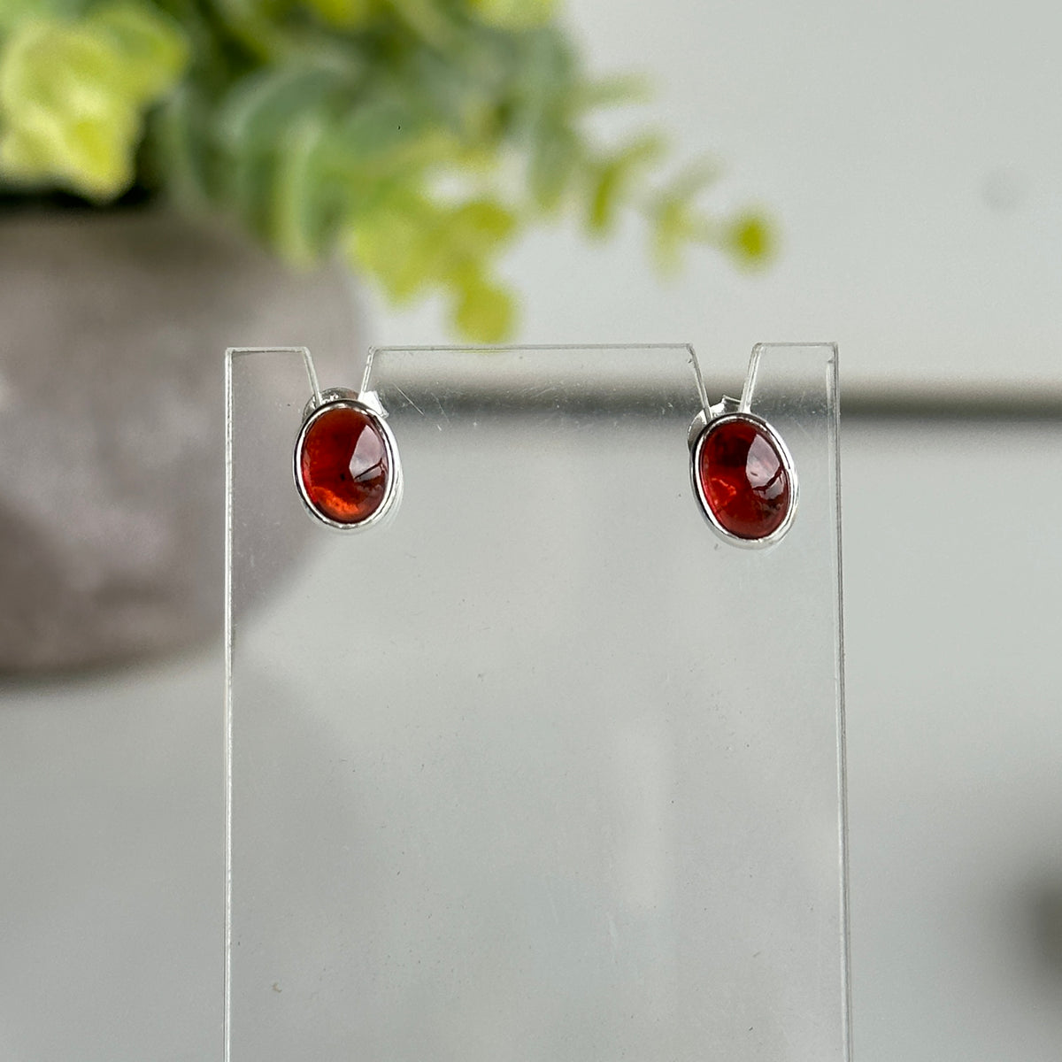 Garnet Oval Stud Earrings