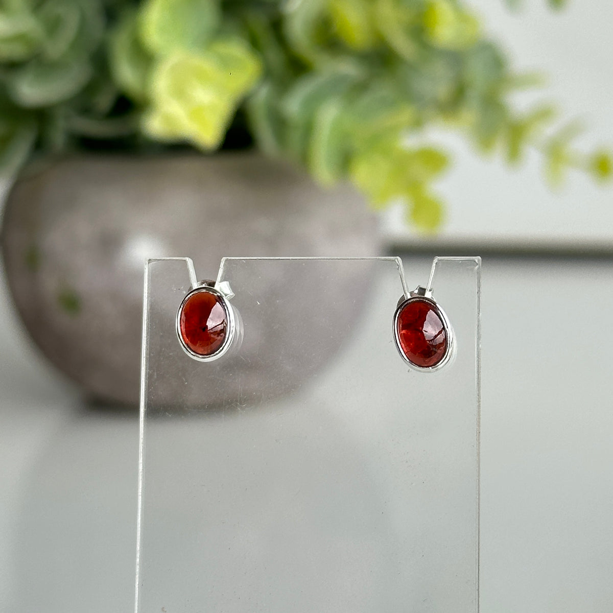 Garnet Oval Stud Earrings