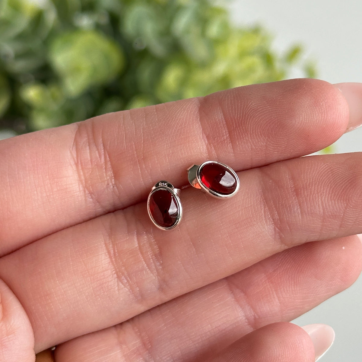 Garnet Oval Stud Earrings