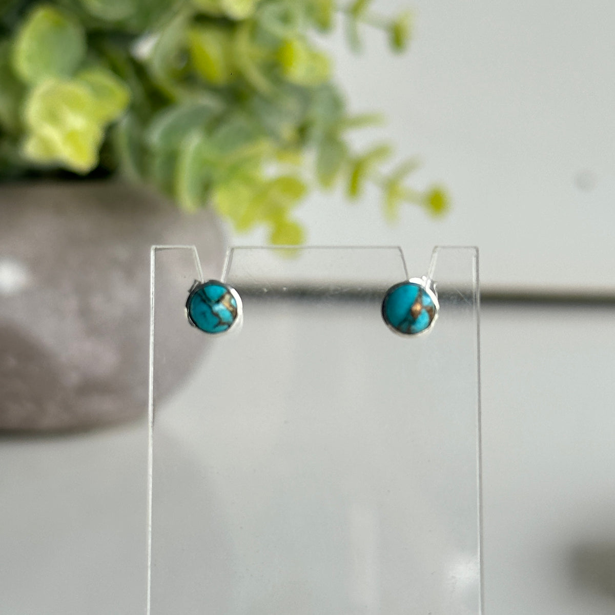 Copper Turquoise Round Stud Earrings