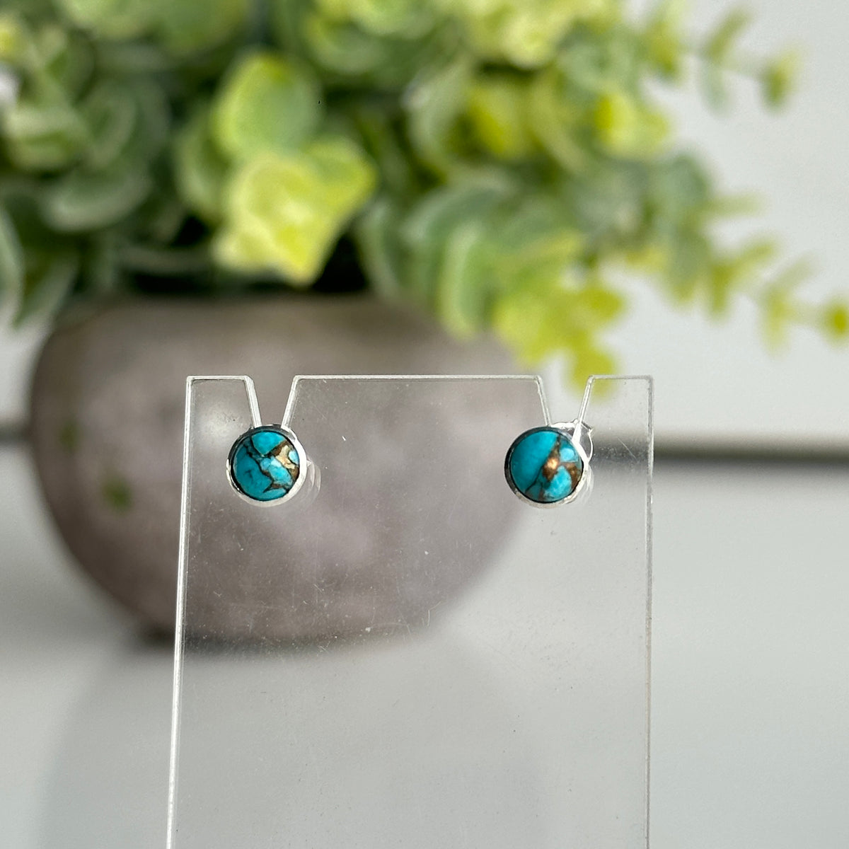 Copper Turquoise Round Stud Earrings