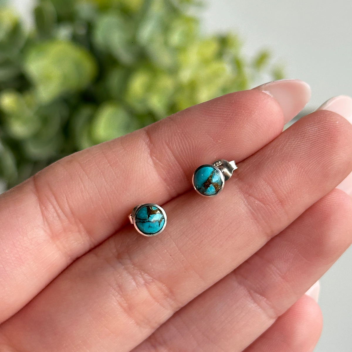 Copper Turquoise Round Stud Earrings