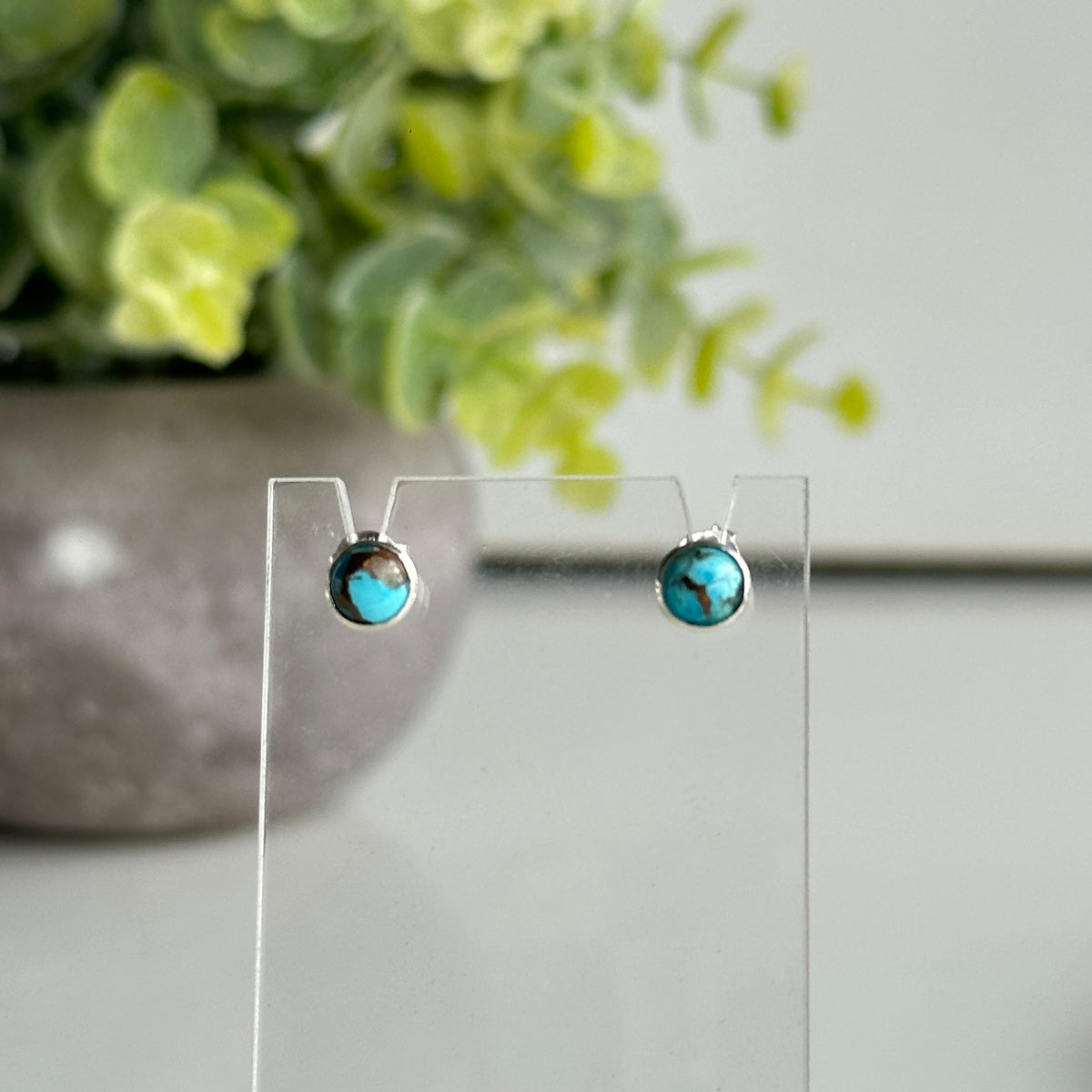 Copper Turquoise Round Stud Earrings